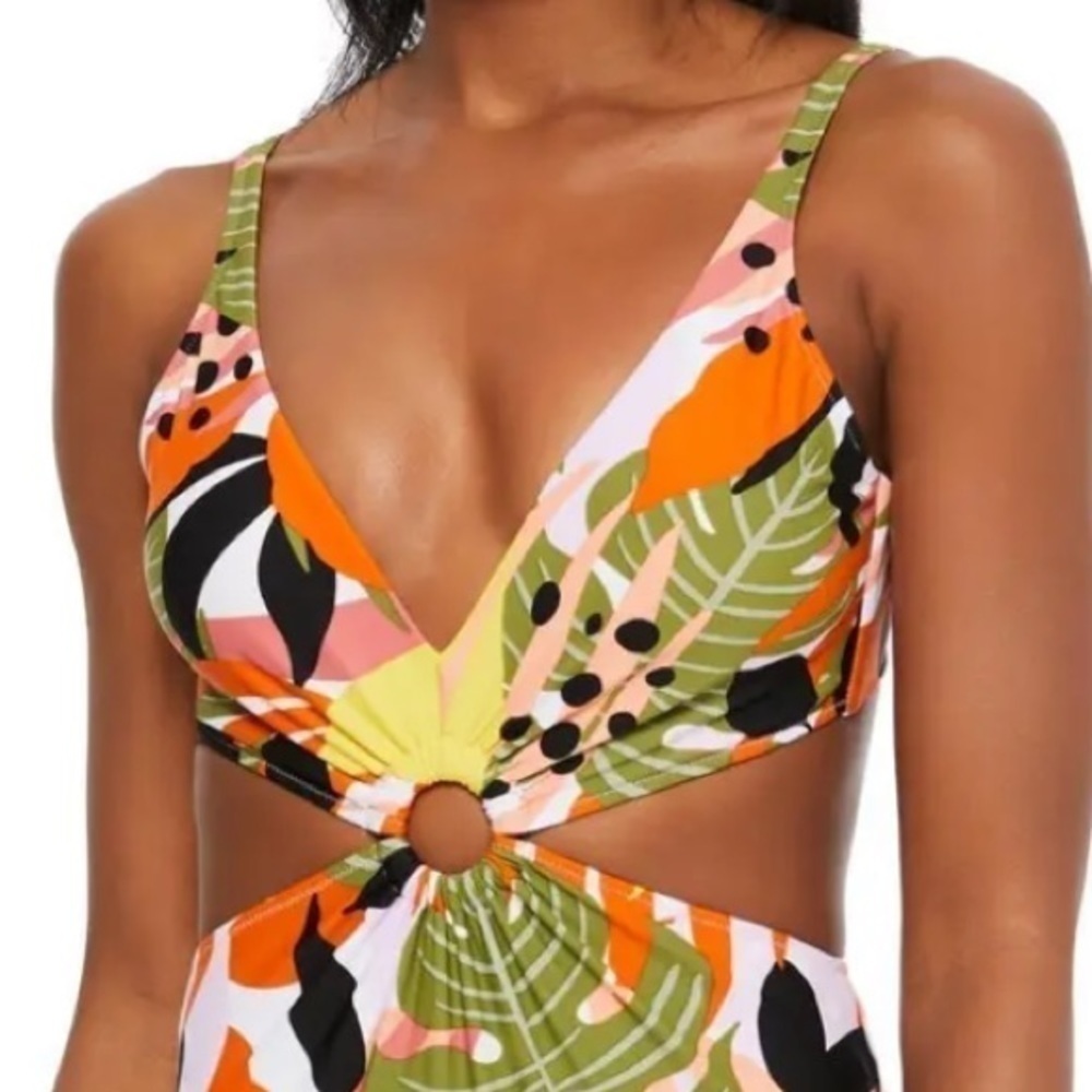 Bar III Jungle Tropic Printed Ring One-Piece Swimsuit - Picture 3 of 12